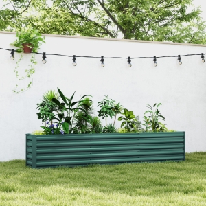 Outsunny 8 x 1.3 x 1.5ft Galvanized Raised Garden Bed, Reinforced Outdoor Planter Box with Open Bottom, Green