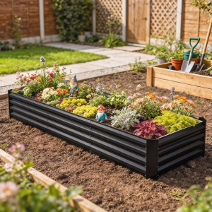 Outsunny 8 x 2.6 x 1.5ft Galvanized Raised Garden Bed, Reinforced Outdoor Planter Box with Open Bottom, Black