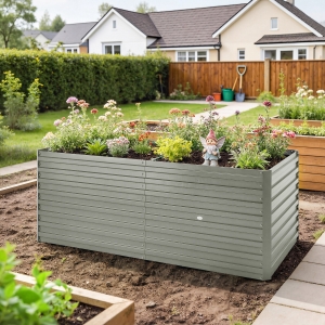 Outsunny 5' x 3' x 2' Raised Garden Bed, Galvanized Planter Box for Growing Flowers, Herbs and Vegetables, Light Grey