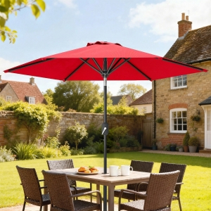 Outsunny Patio Sun Umbrella, Outdoor Parasol with 6 Ribs, Wine Red