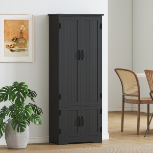 HOMCOM 60" 4-Door Storage Cabinet Multi-Storey Large Space Pantry with Adjustable Shelves Black