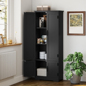 HOMCOM 60" 4-Door Storage Cabinet Multi-Storey Large Space Pantry with Adjustable Shelves Black