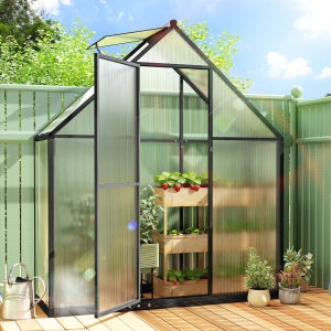 Outsunny Polycarbonate Greenhouse Walk-in Greenhouse with Swing Door and Adjustable Window, 5.5 x 2ft, Black