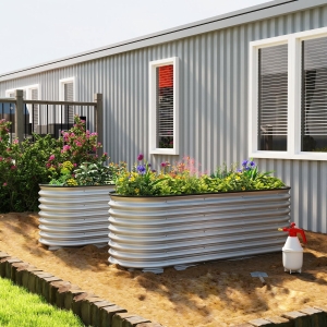 Outsunny 2Pcs Galvanized Raised Garden Bed, 6 x 2 x 2 ft Modular Metal Garden Beds with Rubber Strip Edging, Silver