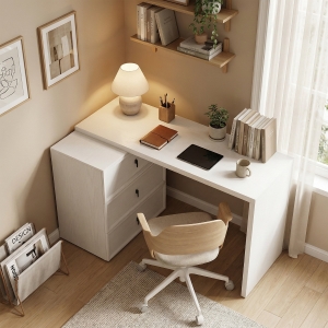 HOMCOM L Shaped Computer Desk Home Office Desk with 3 Drawers White Wood Grain