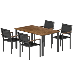 Outsunny Outdoor Dining Set for 4, Patio Table and Chairs Set with 59" Rectangle Acacia Wood Table and 352 LBS Stackable Chairs