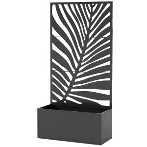 Outsunny Metal Planter Box with Trellis, Raised Garden Bed with Trellis Large Leaf Cut-Out Privacy Screen for Climbing Plants