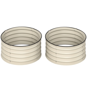 Outsunny Set of 2 Raised Garden Bed, Metal Planter Box with Safety Edging, Easy-to-assemble Stock Tank, Cream