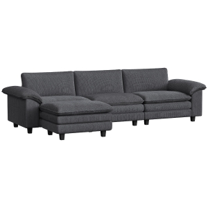 HOMCOM Sectional Sofa, L Shaped Couch with Deep Seat, Movable Ottoman and Pillow-top Armrests, Dark Gray