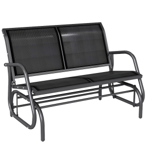 Outsunny 2-Person Outdoor Glider Bench, Patio Double Swing Rocking Chair Loveseat w/Powder Coated Steel Frame for Backyard Garden Porch, Black