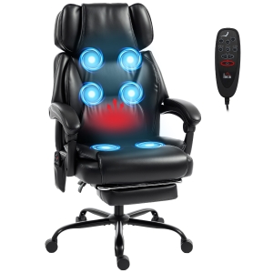 HOMCOM High Back Vibration Massage Office Chair Heated Reclining Computer Chair w/ Footrest, Swivel Wheels, Remote, Black