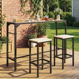 Outsunny Bar Height Outdoor Table with Built-In Bottle Opener, Patio Bar Table with Wood Grain Plastic Top, 55" x 15" x 39"