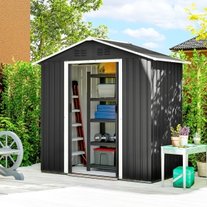 Outsunny 6.5x3.5ft Metal Garden Storage Shed for Outdoor Tool Storage with Double Sliding Doors and Vents, Dark Grey
