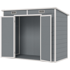 Outsunny 8' x 4' Plastic Outdoor Storage Shed with Floor, Window, Lockable Doors and Vents for Backyard Patio Lawn, Gray