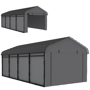 Outsunny 12' x 20' Metal Carport, Heavy Duty Garage Car Canopy with Galvanized Metal Roof and Removable Sidewalls, Dark Gray