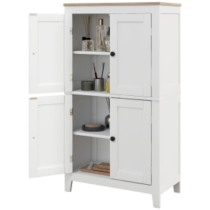 HOMCOM Bathroom Storage Cabinet, Modern Bathroom Floor Cabinet with 4 Doors and 2 Adjustable Shelves, White