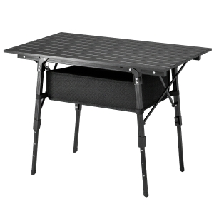 Outsunny 3ft Aluminum Small Folding Table, Portable Camping Table with Storage Bag, Carry Bag for Outdoor Picnic BBQ, Black