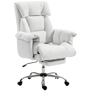 HOMCOM High Back Office Chair, Reclining Desk Chair with Footrest, High Resilience Foam, Rolling Wheels, Cream White