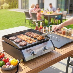 Outsunny 2 Burner Liquefied Gas Grill, Portable Tabletop BBQ Grill, for Camping, Picnic, Silver