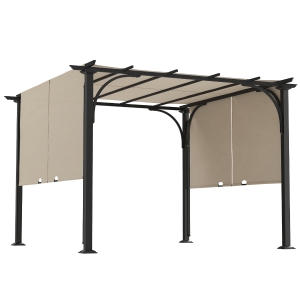 Outsunny 10' x 10' Patio Pergola with Weather-Resistant Steel Frame, Backyard Sun Shade Canopy Cover Shelter for Porch Party, Garden, Grill Gazebo, Beige