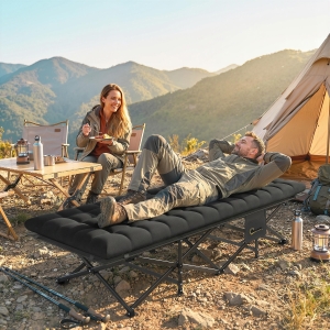 Outsunny Camping Cot with Soft Pad, 32" Extra Wide Folding Cots with Non-Slip Feet and Carry Bag, Black