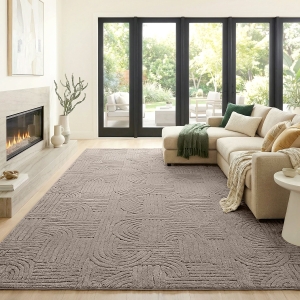 HOMCOM 5x7 Area Rug, Luxurious Faux Fur Rug, Non-Slip Floor Carpet for Living Room, Bedroom, Dining Room, Tan