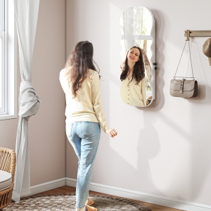 HOMCOM Jewelry Armoire Cabinet with Lights, Wall Mounted or Door Hanging Mirror Jewelry Cabinet with Full Length Mirror, White