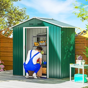 Outsunny 6.5x3.5ft Metal Garden Storage Shed for Outdoor Tool Storage with Double Sliding Doors and Vents, Green