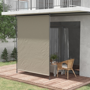 Outsunny 7' x 10' Retractable Patio Awning, Manual Outdoor Privacy Screen with UPF40+ & Water-Resistant Fabric, Beige