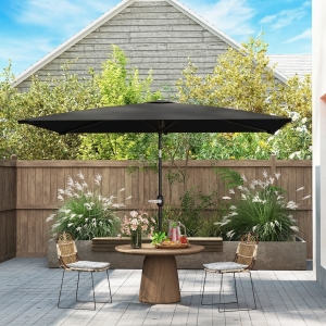 Outsunny 6.4 x 9.7ft Rectangle Aluminum Tilt Patio Umbrella, Garden Market Parasol, Outdoor Sunshade Canopy with Crank, Black