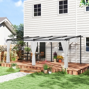 Outsunny 10' x 20' Metal Retractable Pergola Canopy with Sidewalls, Outdoor Gazebo UPF30+ Sun Shade Shelter for Garden, Deck