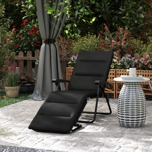 Outsunny Foldable Lounge Chair, Reclining Patio Sun Lounger with 6-Position Adjustable Back, Black