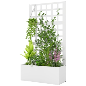Outsunny Galvanized Raised Garden Bed Planter Box with Trellis for Climbing Plants, Vegetable, Vines, 24" x 9" x 44.5", White