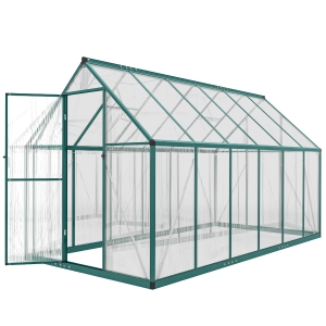 Outsunny Polycarbonate Greenhouse with Swing Door and Two Adjustable Roof Vents, Aluminum Walk-in Greenhouse, 11x6 ft, Dark Green