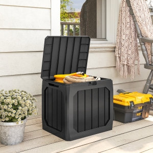 Outsunny 32 Gallon Deck Box, Resin Outdoor Storage Box with Handles, Waterproof and UV Resistant Storage Container