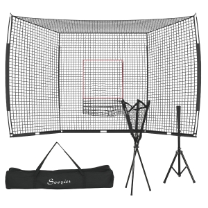 Soozier Softball and Baseball Net with Strike Zone, Tee, Caddy, and Portable Carry Bag for Pitching and Hitting Training
