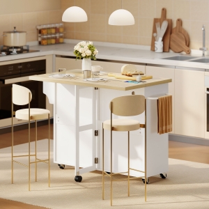 HOMCOM Kitchen Island with Storage, Rolling Kitchen Cart with Charging Station, Drop Leaf, Spice Rack, Towel Rack, Drawers
