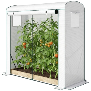 Outsunny Mini Greenhouse, Portable Greenhouse with Roll-Up Door and 2 Mesh Windows, PE Cover, 78.7" x 29.5" x 74", White
