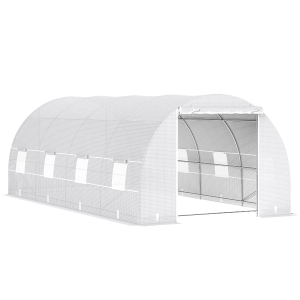 Outsunny 20' x 10' x 7' Walk-In Tunnel Greenhouse with Zippered Door & 8 Mesh Windows, Large Garden Green House Kit, Galvanized Steel Frame, White