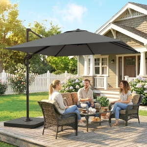 Outsunny 8' x 8' Offset Cantilever Patio Umbrella with Base Weights, UPF50+ Cantilever Parasol with 360° Rotation, Dark Grey