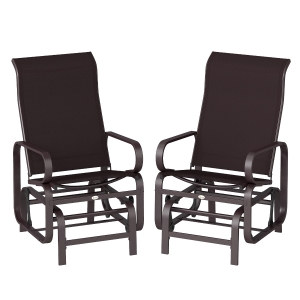 Outsunny Gliding Lounger Chair Set of 2, Single Rockers with Lightweight Metal & Mesh Construction, Brown