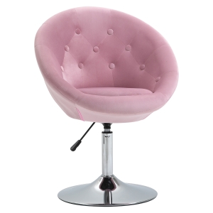 HOMCOM Modern Makeup Vanity Chair Round Tufted Swivel Accent Chair with Chrome Frame Height Adjustable, Pink