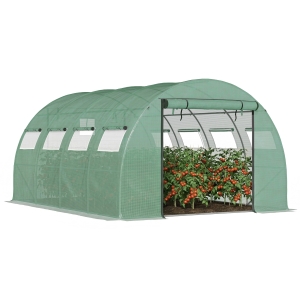 Outsunny 13' x 10' x 6.5' Walk-in Tunnel Greenhouse with 2 Zippered Mesh Doors & 10 Mesh Windows, Upgraded Gardening Plant Hot House with Galvanized Steel Hoops, Green