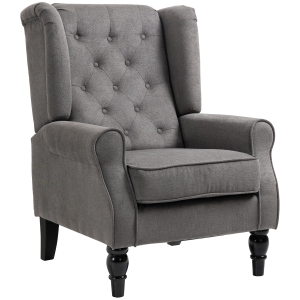 HOMCOM Wingback Accent Chair for Living Room, Button-Tufted Lounge Chair with Round Armrests and Wood Legs, Dark Gray