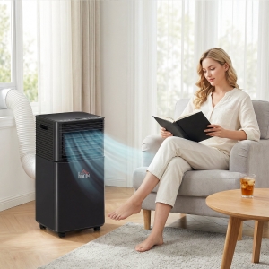 HOMCOM 10000 BTU Portable Air Conditioner with Fan & Dehumidifier Mode, Quiet AC Unit with Remote Control, 24-Hour Timer, Black
