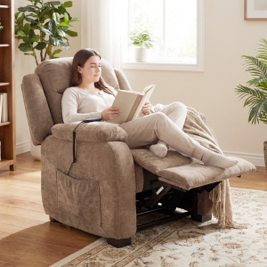 HOMCOM Massage Recliner Chair, Power Recliner with Quiet Brushless Motor, Remote, Pockets, 2 Memory Positions, Brown