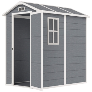 Outsunny 6' x 4' Outdoor Storage Shed, Plastic Shed with Floor, Window, Lockable Door and Vents for Outdoor Patio Storage, Gray