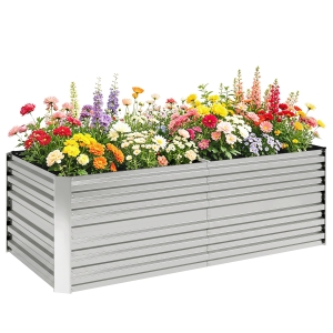 Outsunny Galvanized Raised Garden Bed, Steel Outdoor Planters with Reinforced Rods, 71" x 36" x 23", Silver