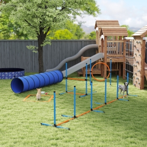 PawHut Dog Agility Training Equipment, 8PCS Dog Obstacle Course Starter Kit with Carrying Bag