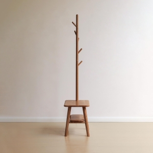 Solid Shoe Bench with Coat Rack and Solid Oak Construction, Modern Hall Tree for Living Space, 31.5″ L x 13.5″ W x 65.5″ H, Walnut